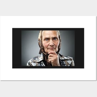 Old Romanian woman with kerchief Posters and Art